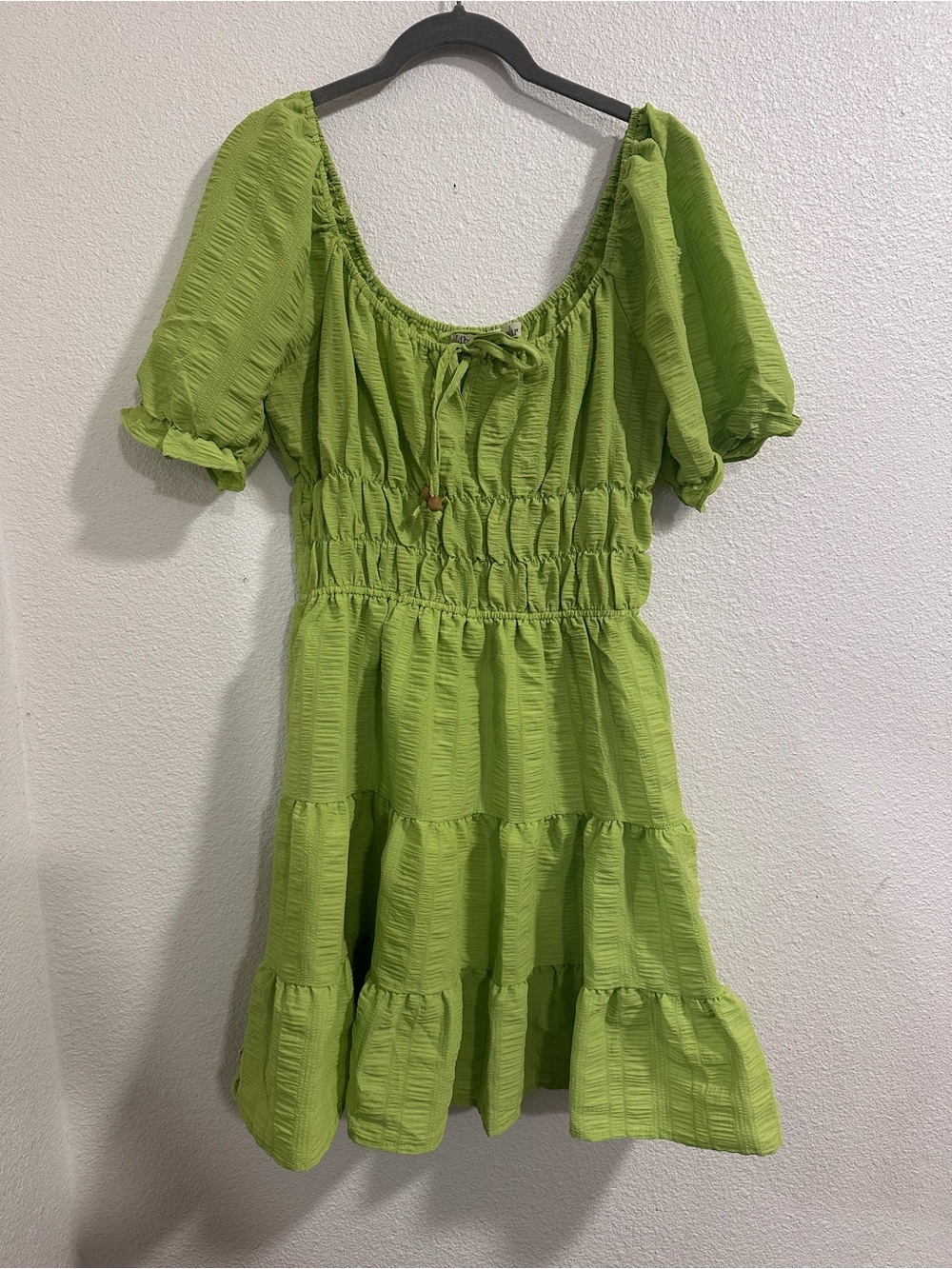 Liberty Love Lime Green Puff-Sleeve Tiered Midi Dress